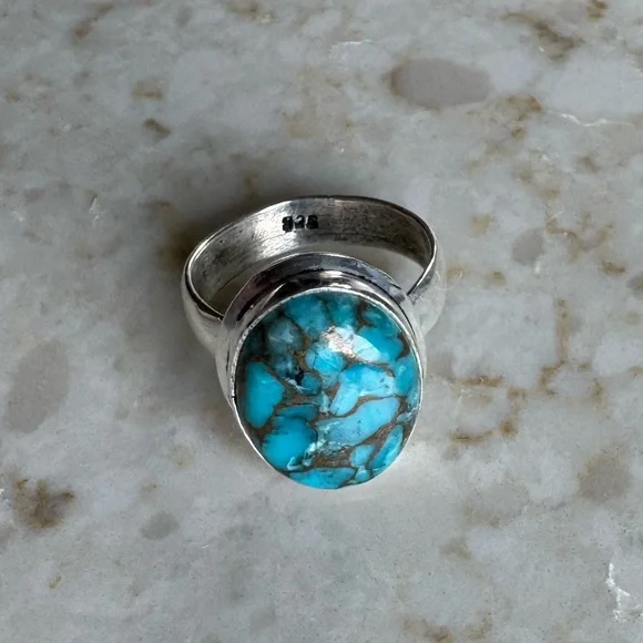 NWOT Sundance Desert Shimmer Ring, Copper Turquoise, Sterling Silver